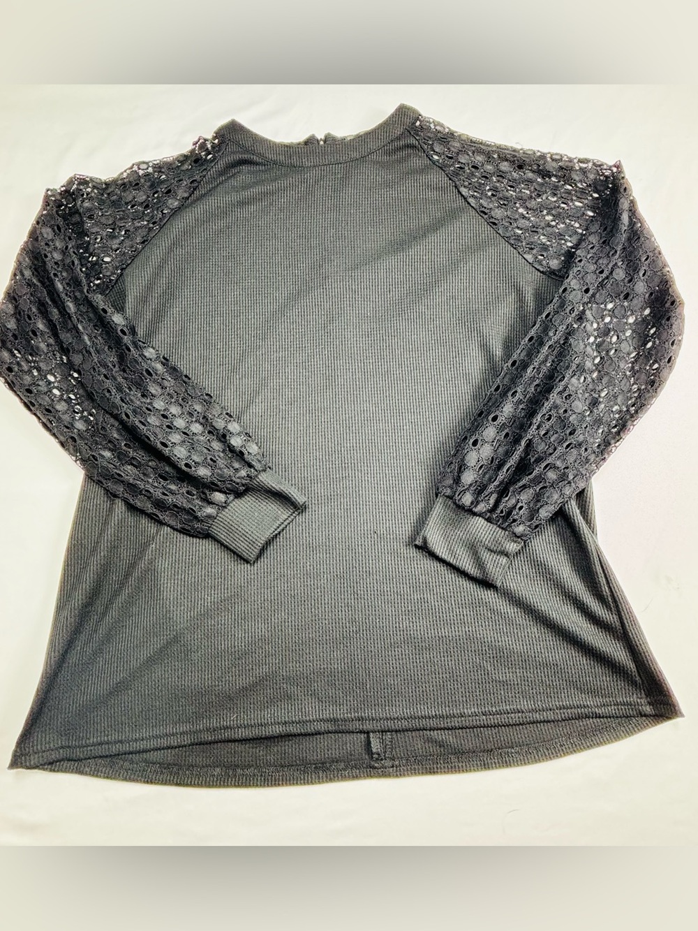 Women’s Black Lace-Sleeve Knit Top W594